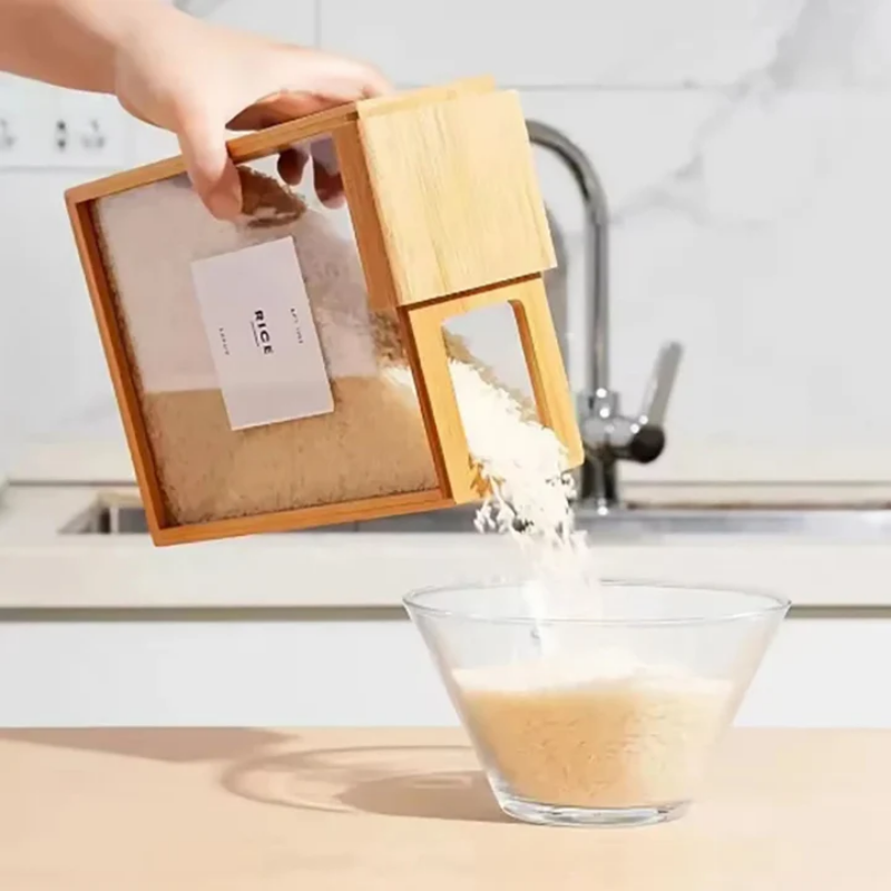 Bamboo Dry Food Dispenser with Lever Control