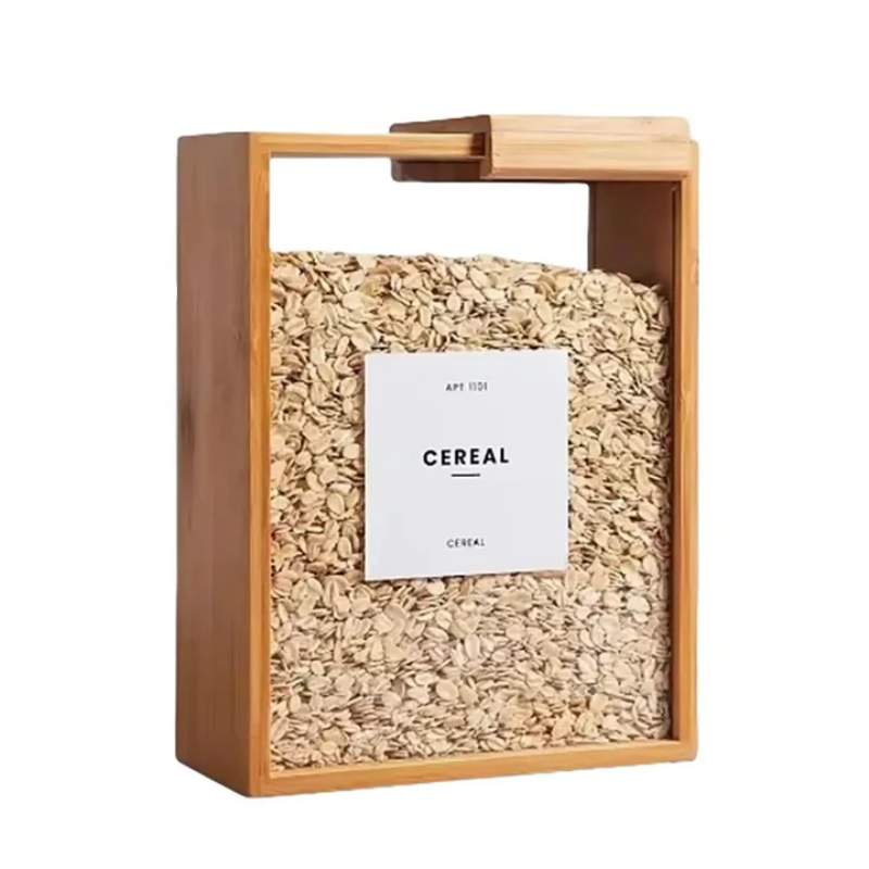 Bamboo Dry Food Dispenser with Lever Control