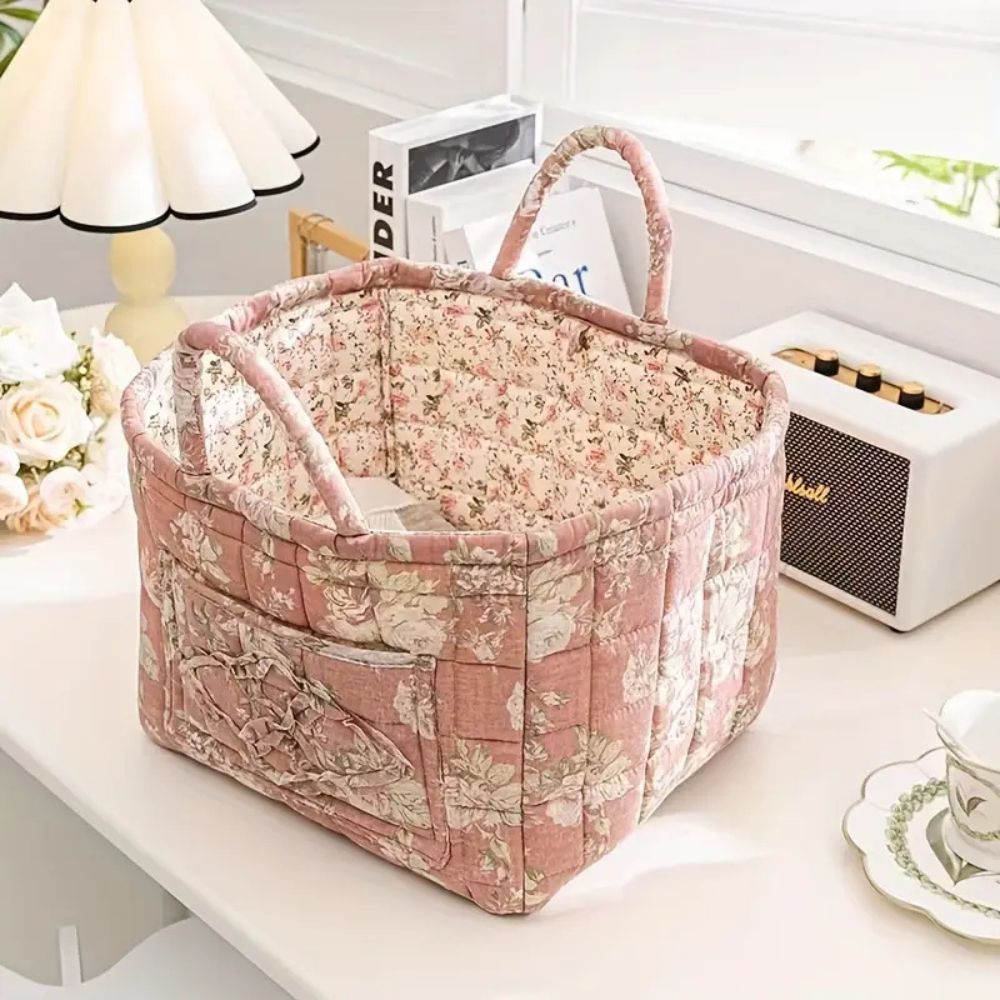 FloraNest - Stylish Canvas and Wicker Floral Storage Caddy