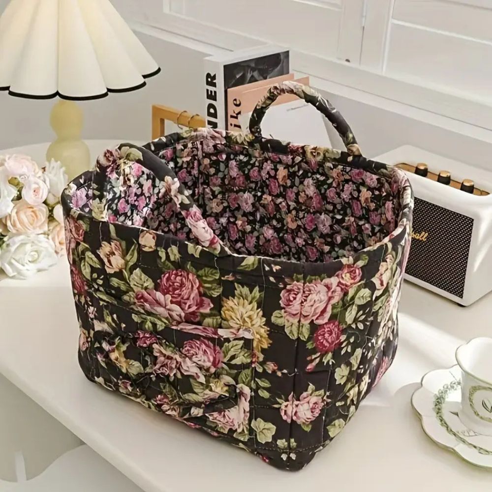 FloraNest - Stylish Canvas and Wicker Floral Storage Caddy