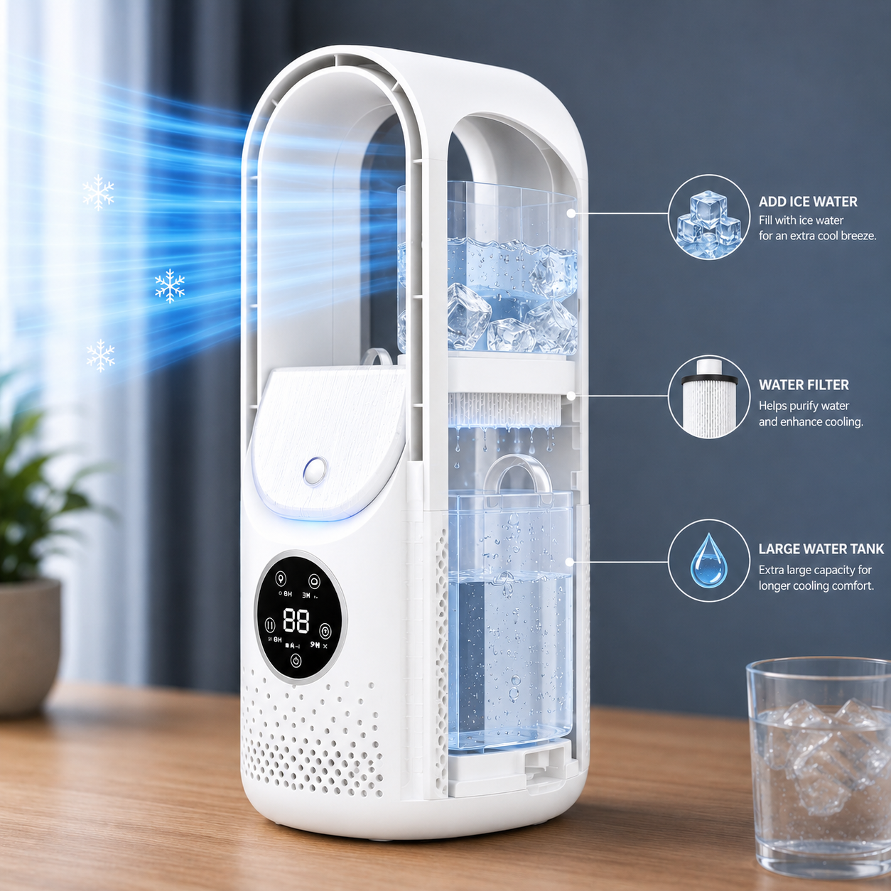 Portable Bladeless Air Cooler - Compact Design for Quiet Home & Office Use