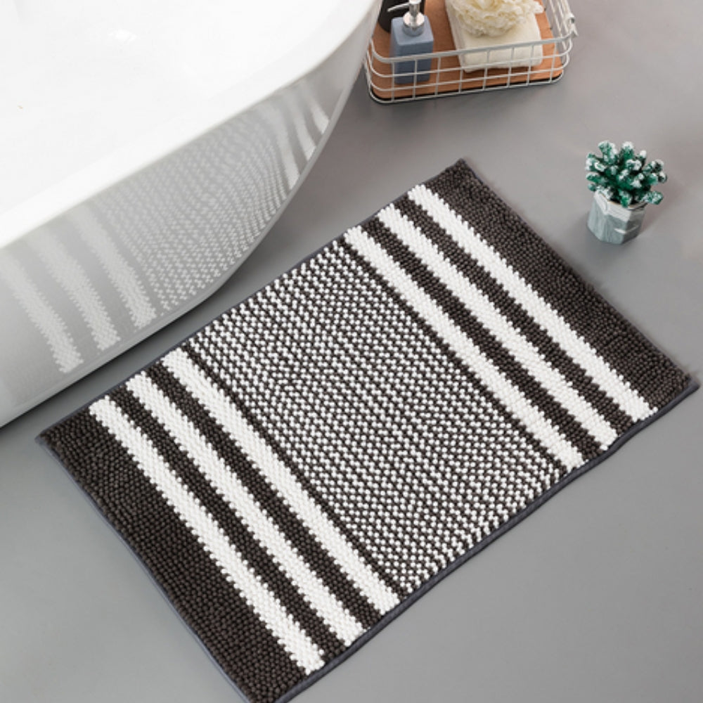 Luxury Plush Bath Rug with Secure Grip and Stylish Stripes