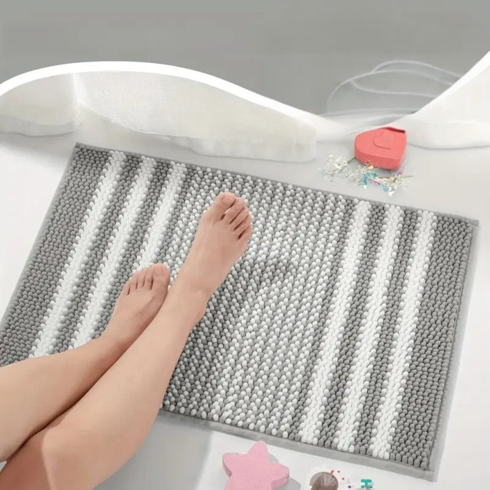 Luxury Plush Bath Rug with Secure Grip and Stylish Stripes