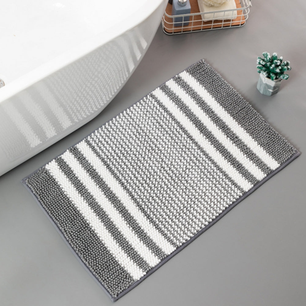Luxury Plush Bath Rug with Secure Grip and Stylish Stripes