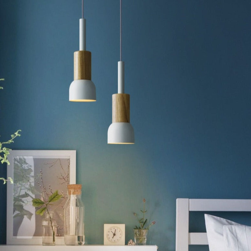 Stylish Adjustable Pendant Light with Wooden Accent