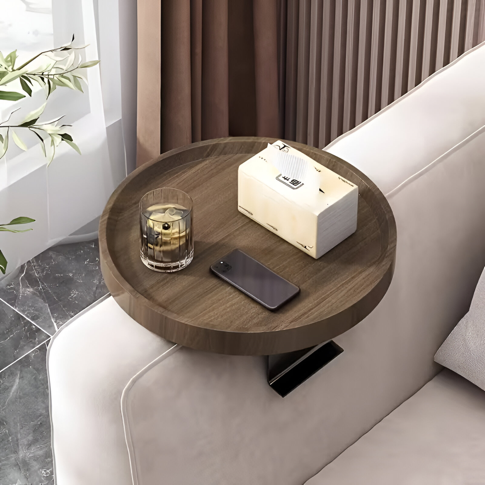 Round Clip-On Sofa Table | Tool-Free Attachment | Sofa Side Storage