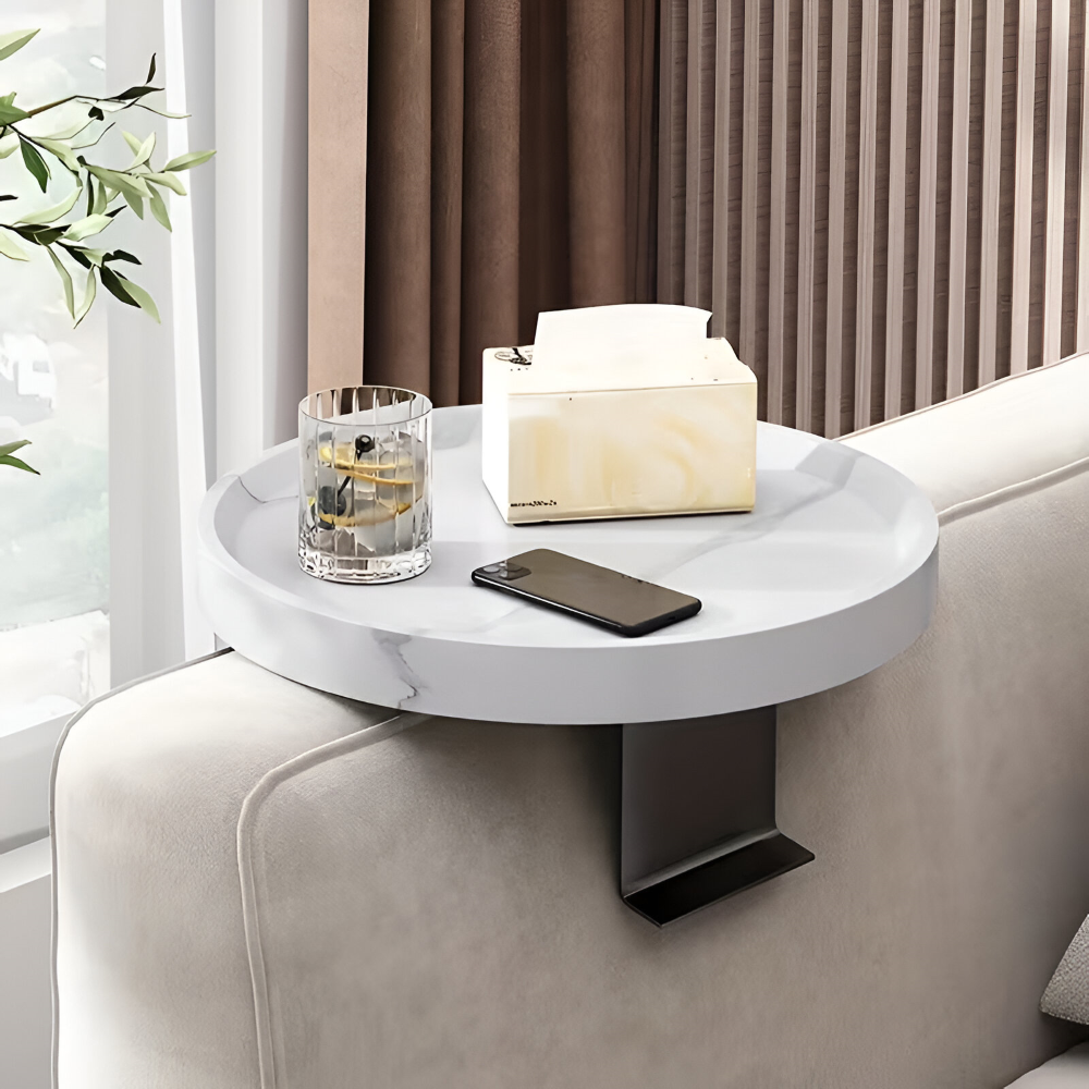 Round Clip-On Sofa Table | Tool-Free Attachment | Sofa Side Storage