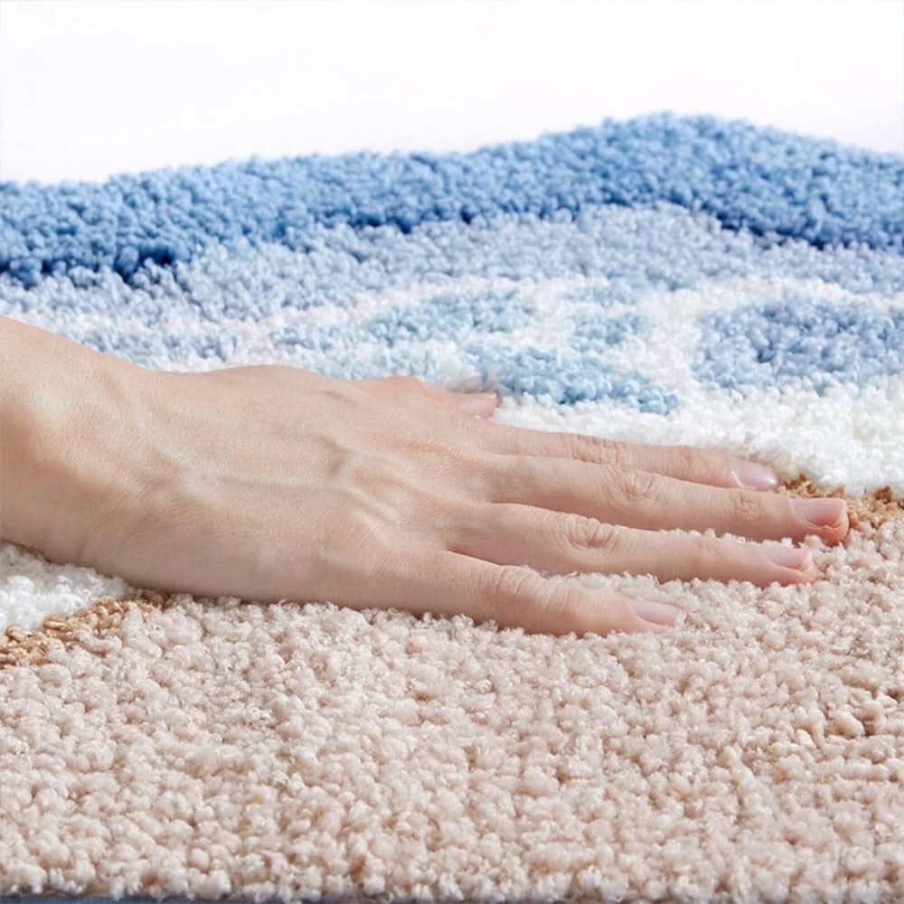 Seaside Footprint Bath Mat - Non-Slip Bathroom Rug with Coastal Design