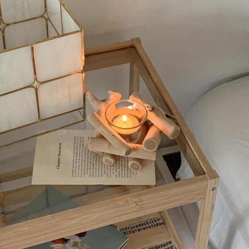Elegant Glass and Wood Tealight Candle Stand for Home Decor