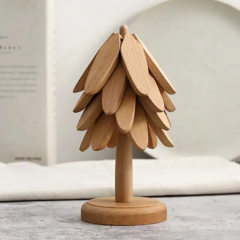 Wooden Tree Folding Coaster Set