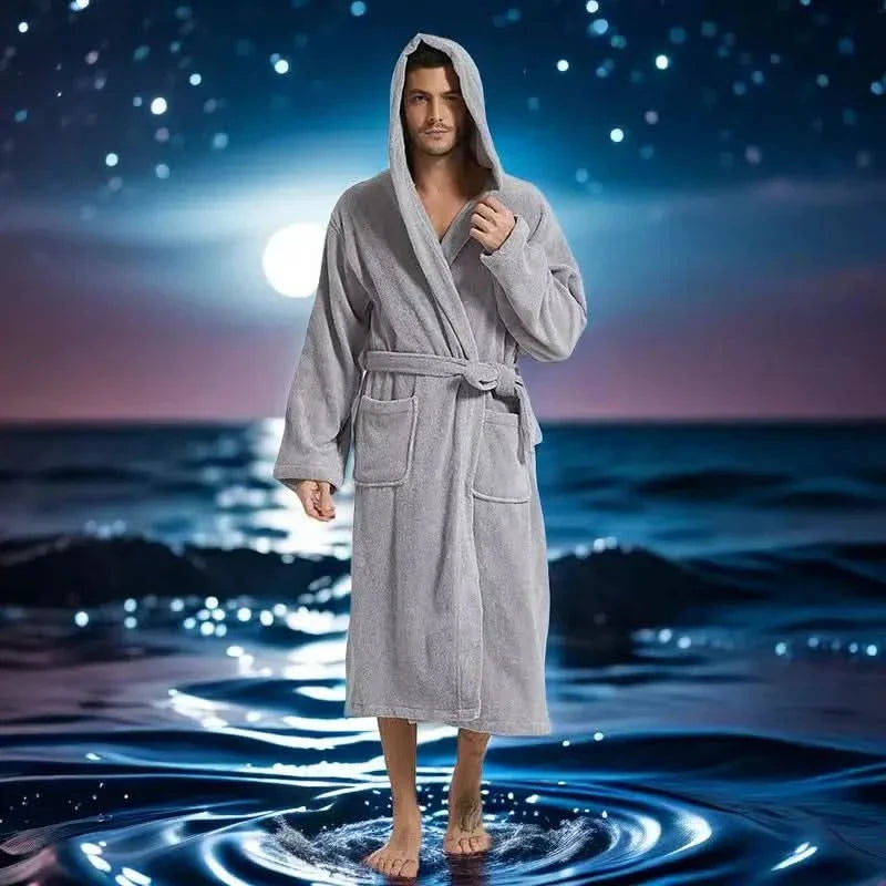 Hooded Cotton Bathrobe - Cozy Lounge Style