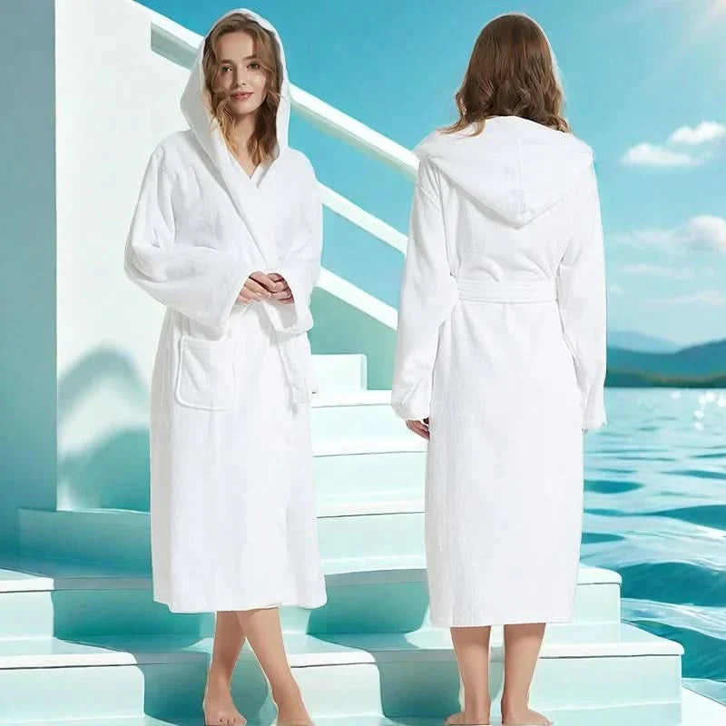 Hooded Cotton Bathrobe - Cozy Lounge Style