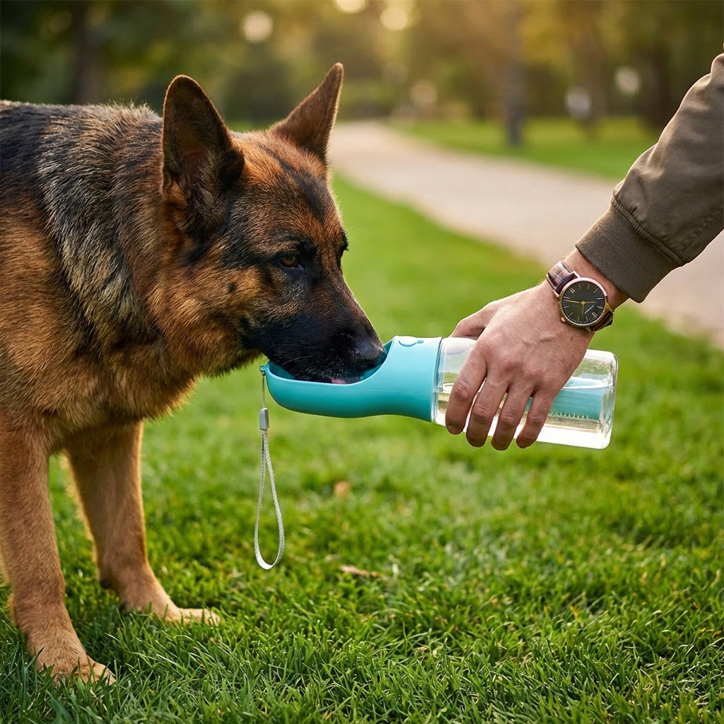 Dog Water Bottle with Food Storage and Waste Bag Dispenser - 3-in-1