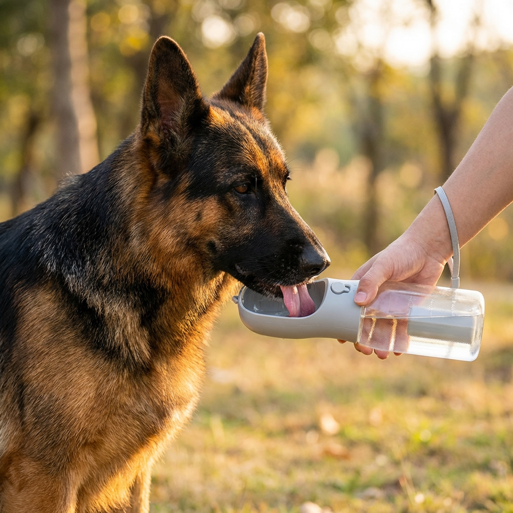 Dog Water Bottle with Food Storage and Waste Bag Dispenser - 3-in-1