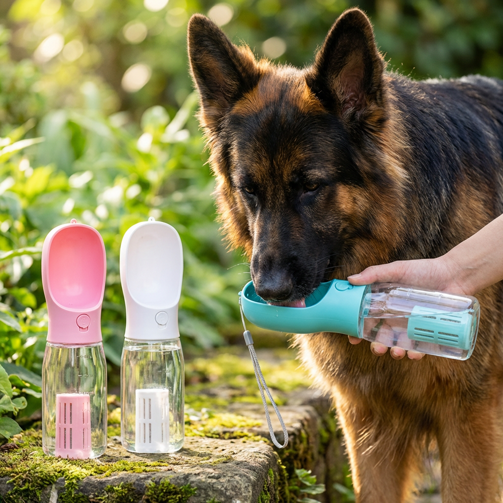 Dog Water Bottle with Food Storage and Waste Bag Dispenser - 3-in-1