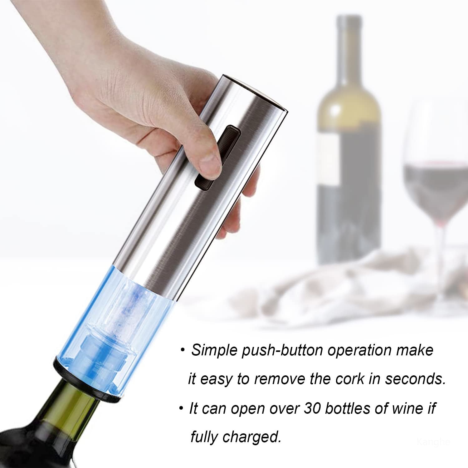 Rechargeable Electric Wine Bottle Opener with Cork Removal Feature