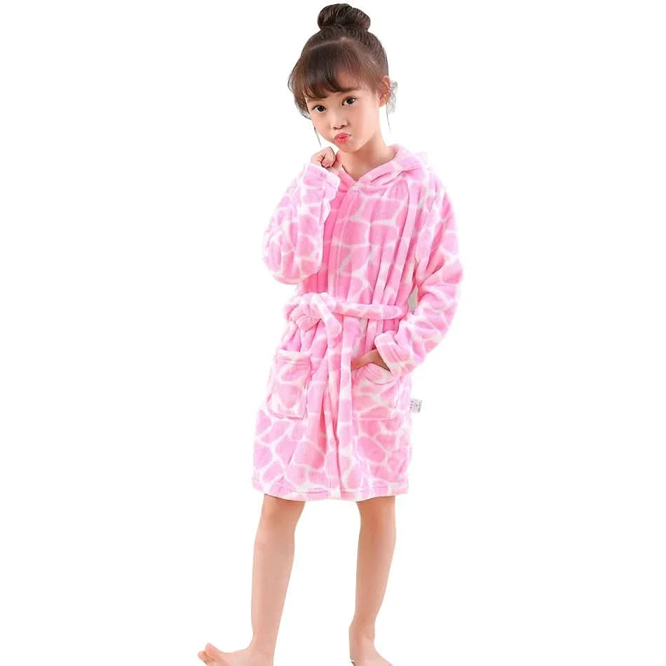 Soft Flannel Bathrobe for Kids with Hood and Cartoon Design