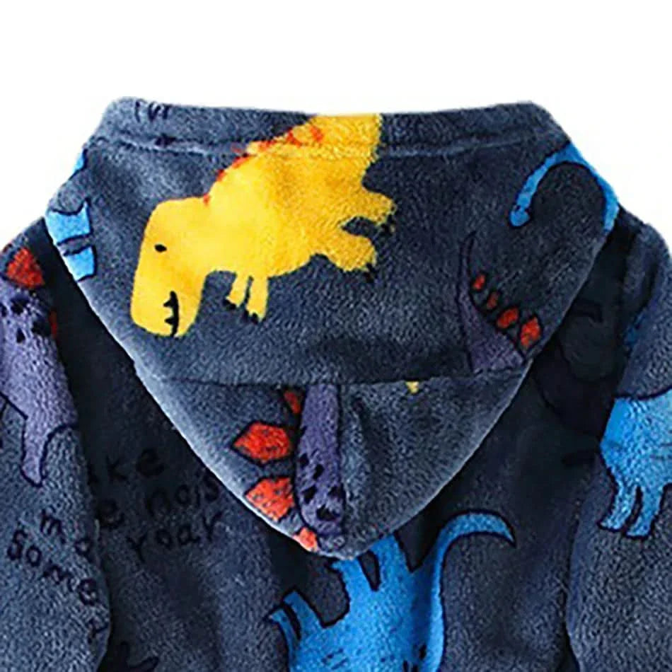 Soft Flannel Bathrobe for Kids with Hood and Cartoon Design