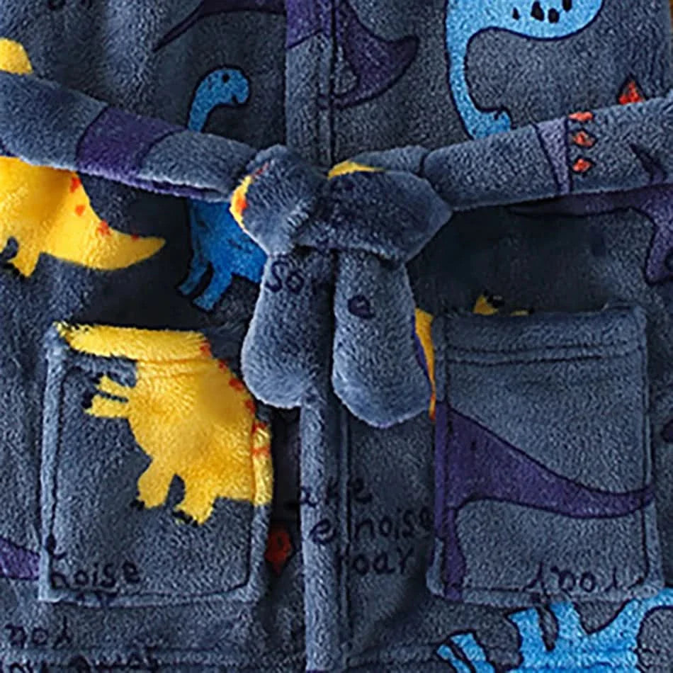 Soft Flannel Bathrobe for Kids with Hood and Cartoon Design