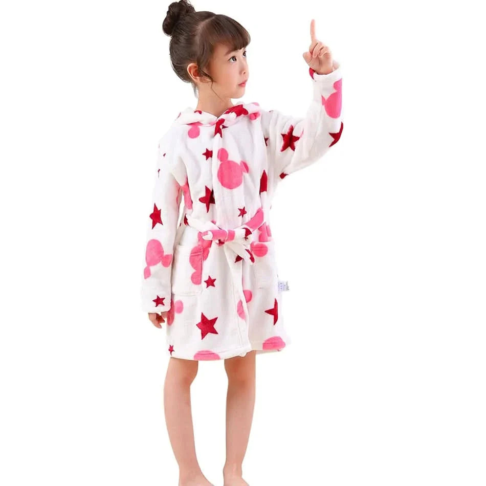 Soft Flannel Bathrobe for Kids with Hood and Cartoon Design