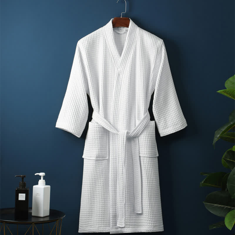 Serenity Spa – Men's Lightweight Cotton Waffle Robe with Pockets
