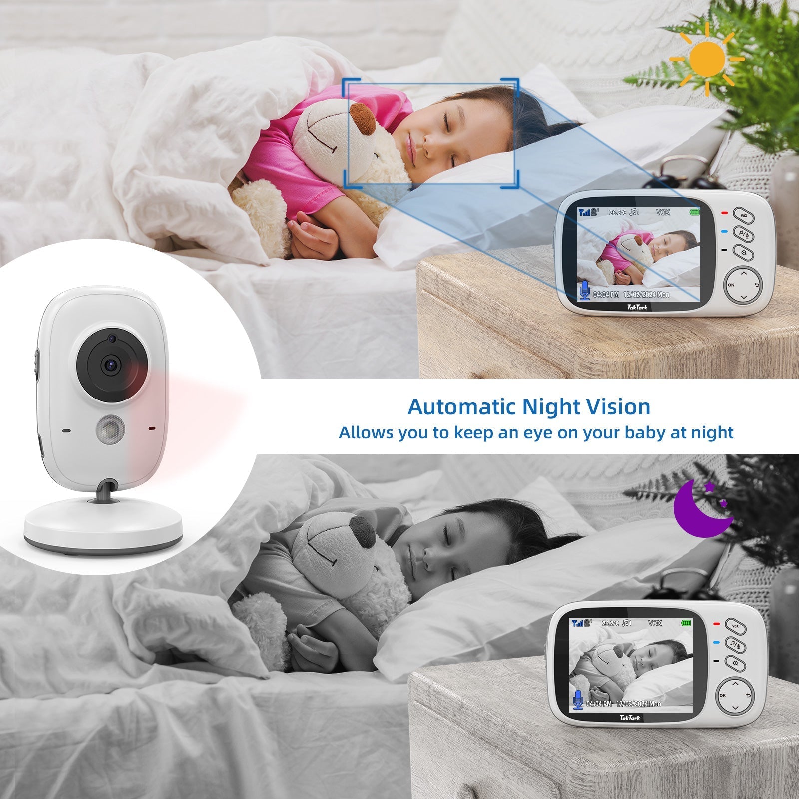 Wireless Baby Monitor with LCD Screen and Two-Way Audio Communication