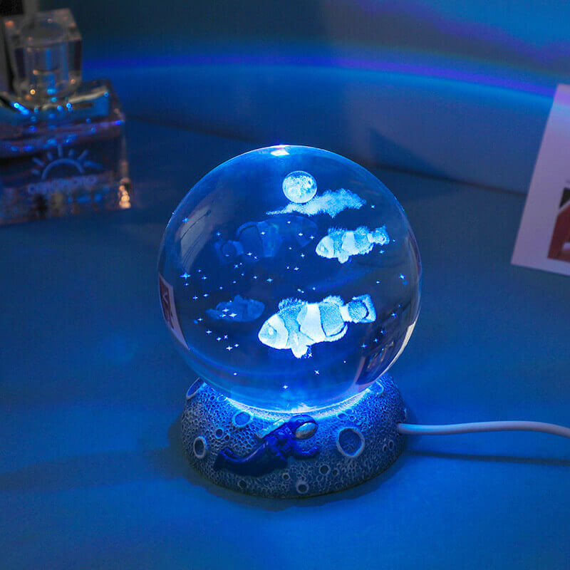 Enchanting 3D Laser-Engraved Crystal Sphere Night Light