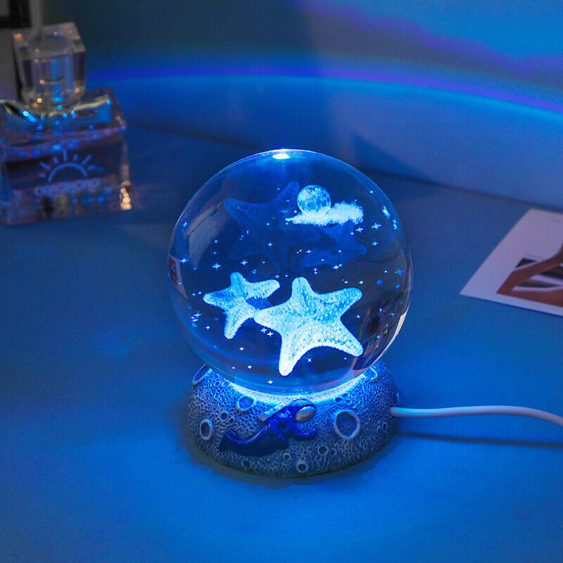 Enchanting 3D Laser-Engraved Crystal Sphere Night Light