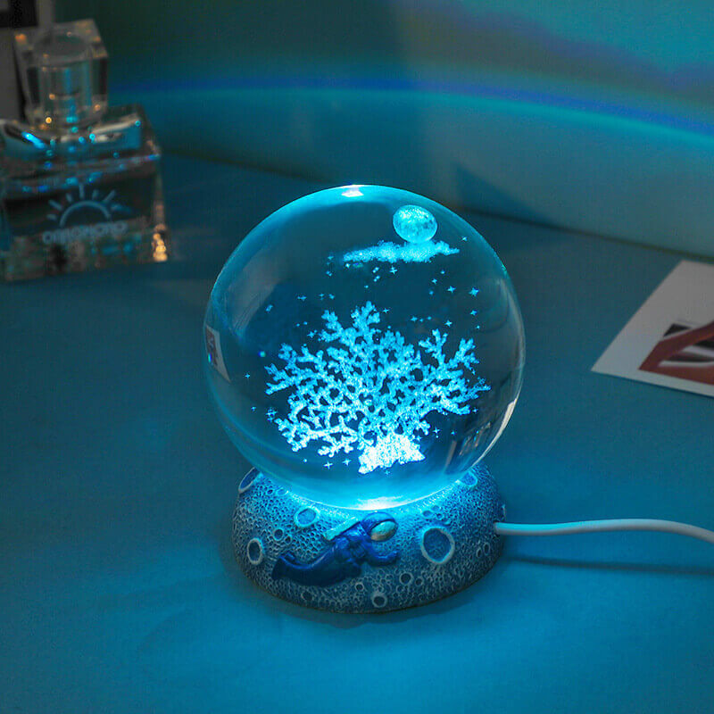 Enchanting 3D Laser-Engraved Crystal Sphere Night Light