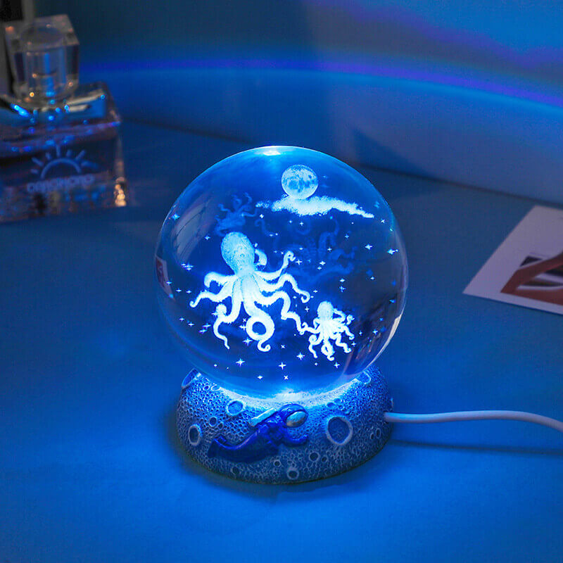 Enchanting 3D Laser-Engraved Crystal Sphere Night Light