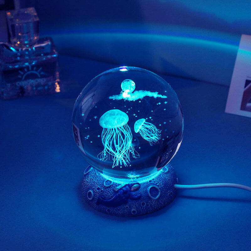Enchanting 3D Laser-Engraved Crystal Sphere Night Light