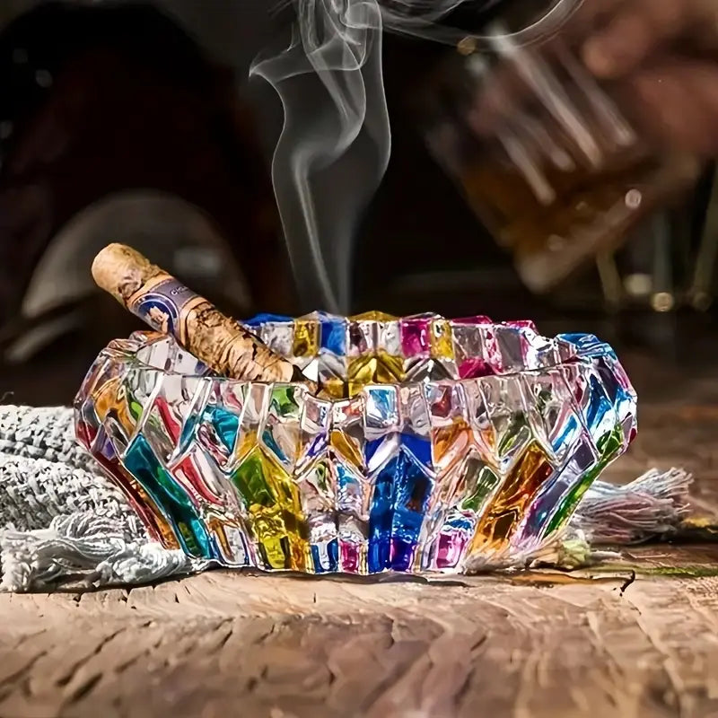 Elegant Prism-Cut Glass Ashtray with Versatile Tray Functionality