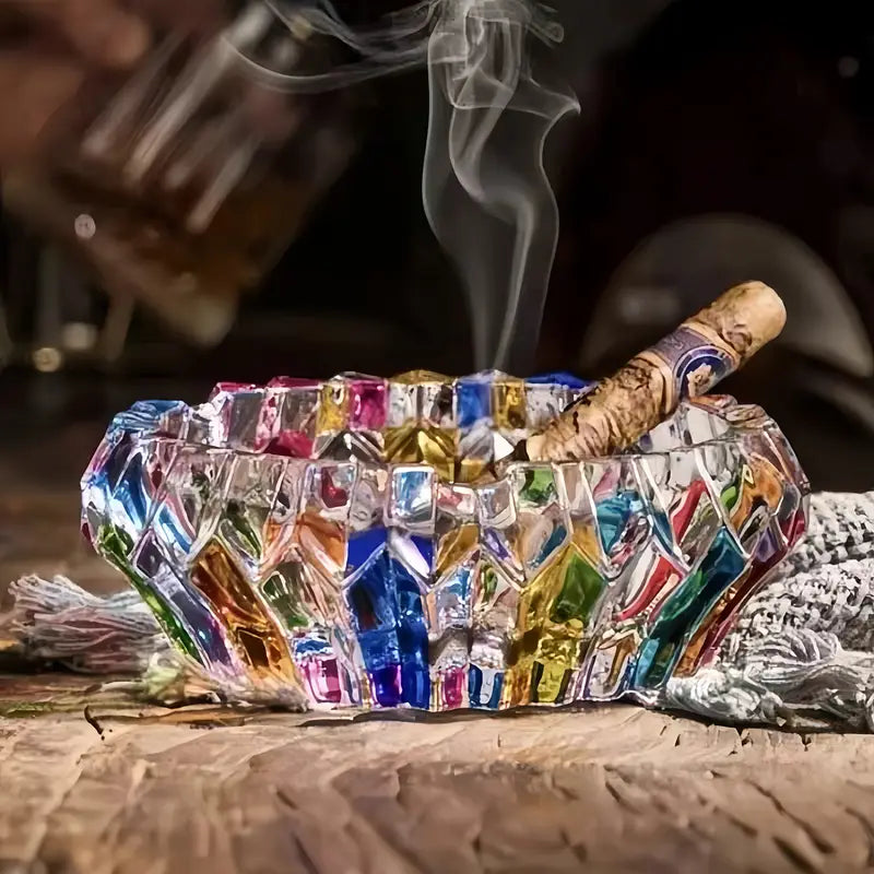 Elegant Prism-Cut Glass Ashtray with Versatile Tray Functionality