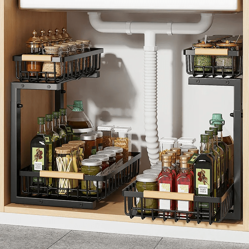 Versatile Under Sink Storage System with Durable Steel Frame