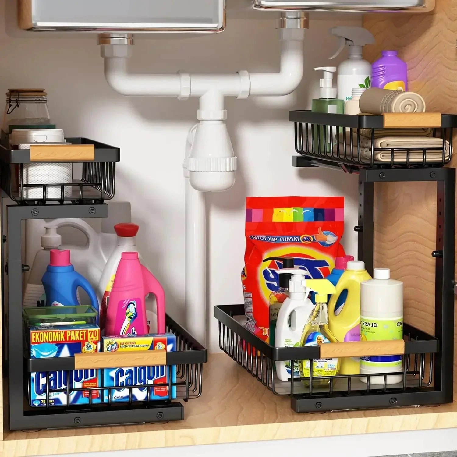 Versatile Under Sink Storage System with Durable Steel Frame