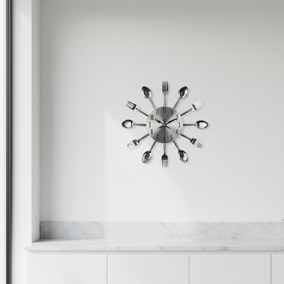Chef's Delight Round Wall Clock - Silent & Stylish Kitchen Timepiece
