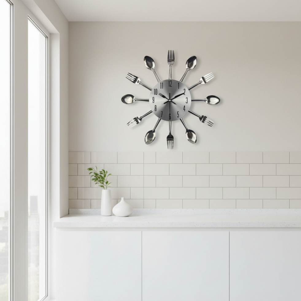 Chef's Delight Round Wall Clock - Silent & Stylish Kitchen Timepiece