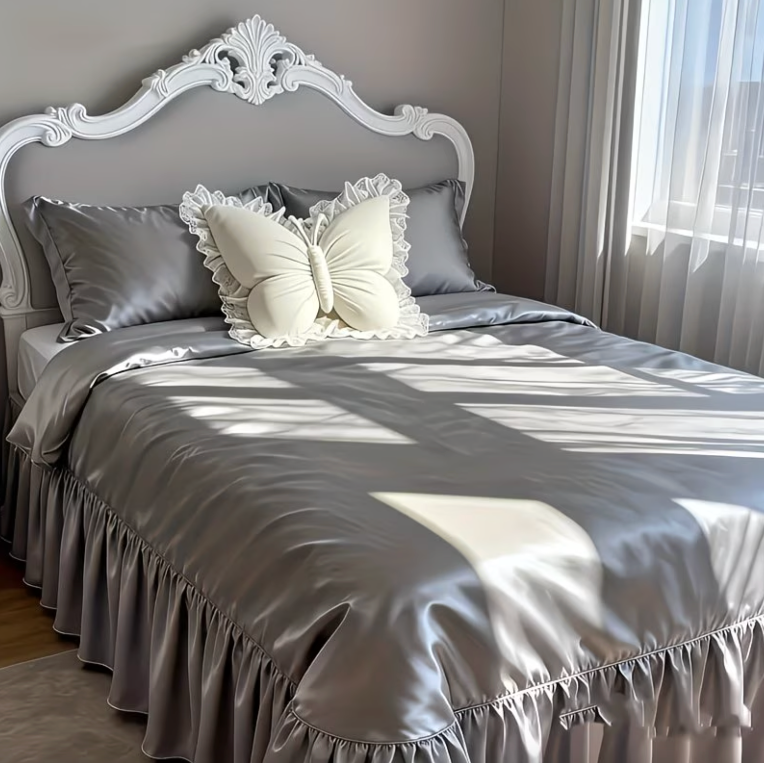 Butterfly-Inspired Plush Pillow with Elegant Lace Design