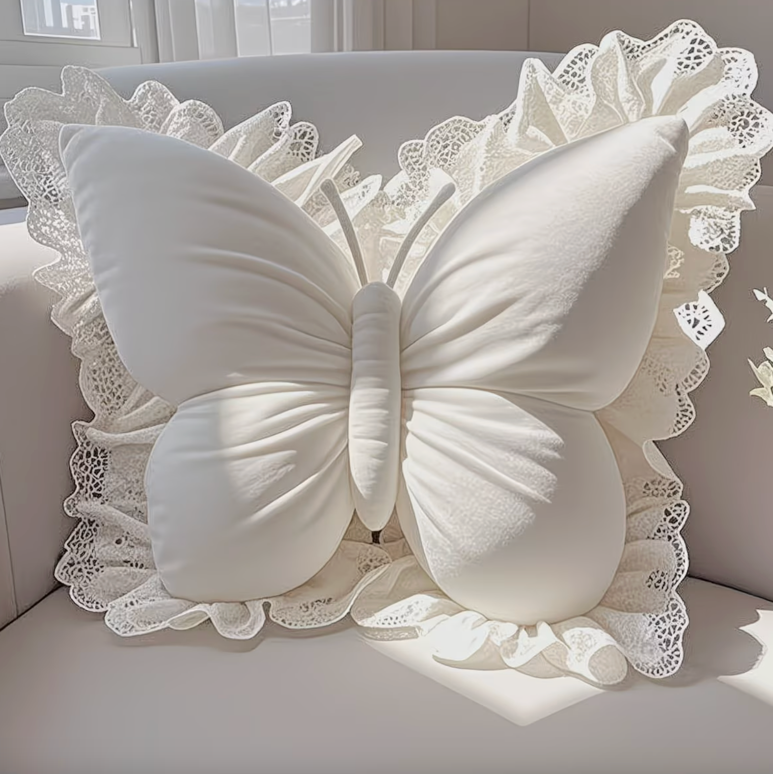 Charming Butterfly Shaped Cushion with Lace Accents