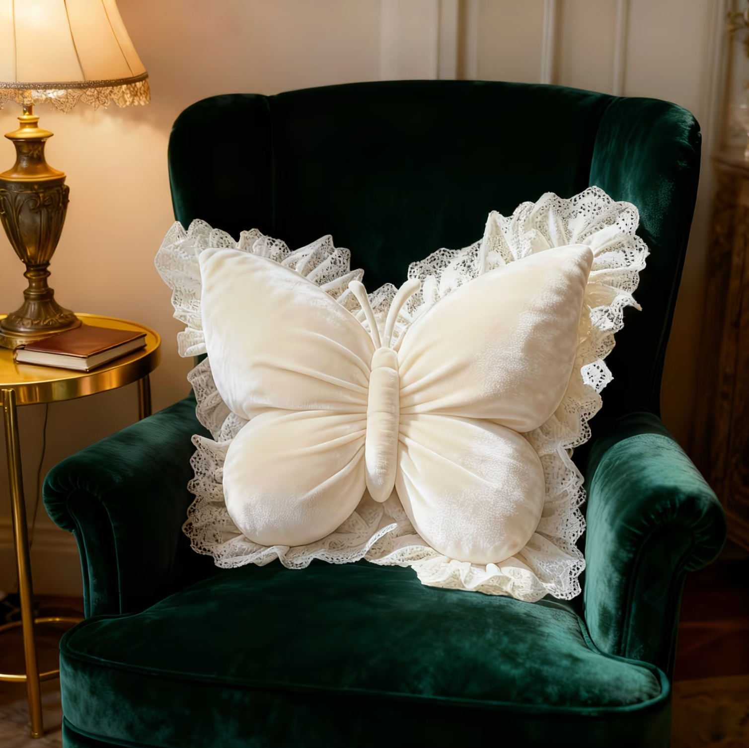 Charming Butterfly Shaped Cushion with Lace Accents