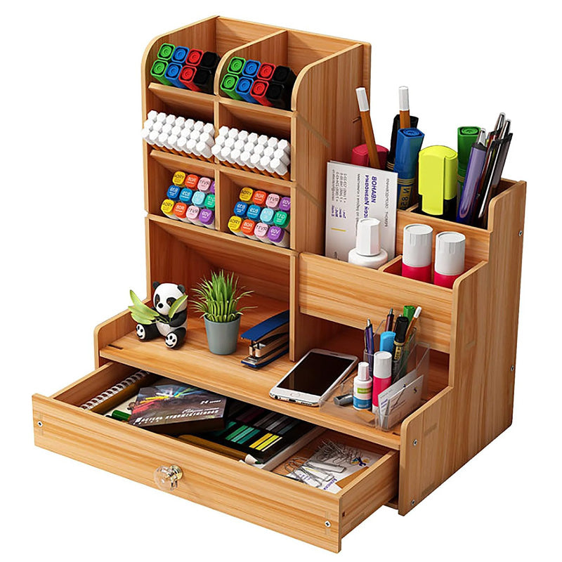 Elegant Wooden Desk Storage Organizer with Practical Compartments