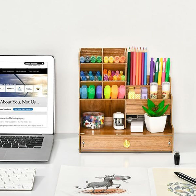Elegant Wooden Desk Storage Organizer with Practical Compartments