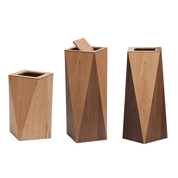 Geometric Wood Trash Can with Lid for Modern Spaces