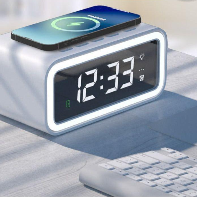 Sleek Alarm Clock with Qi Wireless Charging & Custom Display