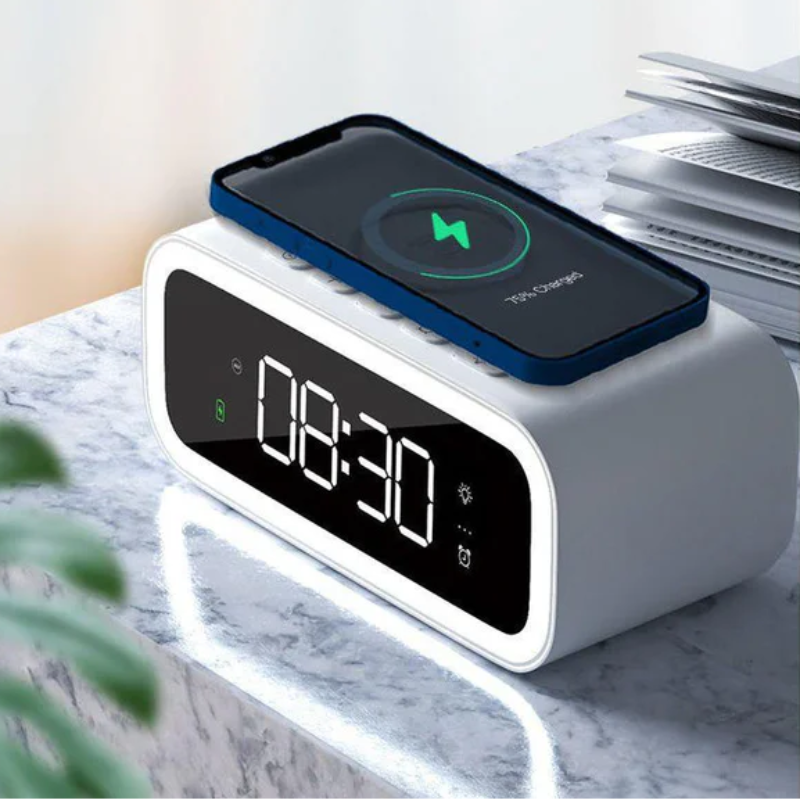 Sleek Alarm Clock with Qi Wireless Charging & Custom Display