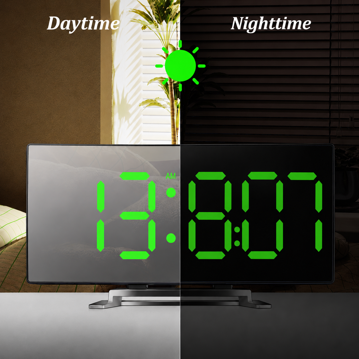 LED Mirror Alarm Clock with Auto Dimming - Digital Time Display