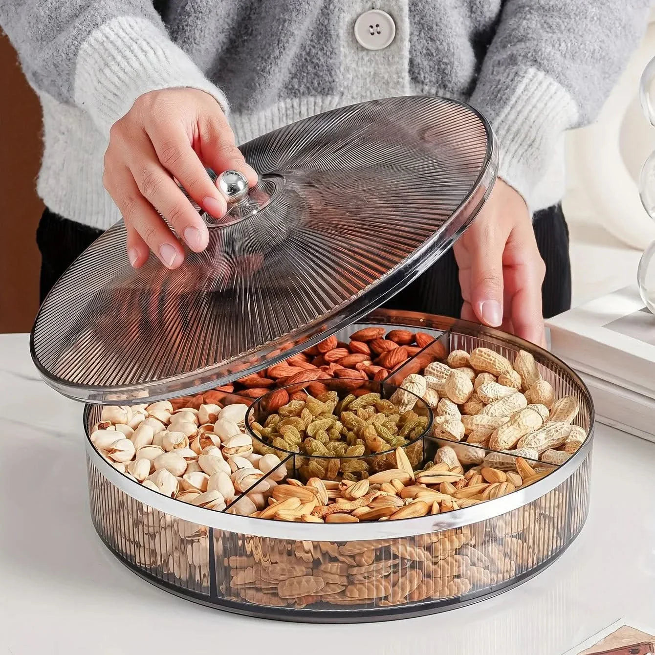 Divided Snack Tray with Lid for Storage and Serving