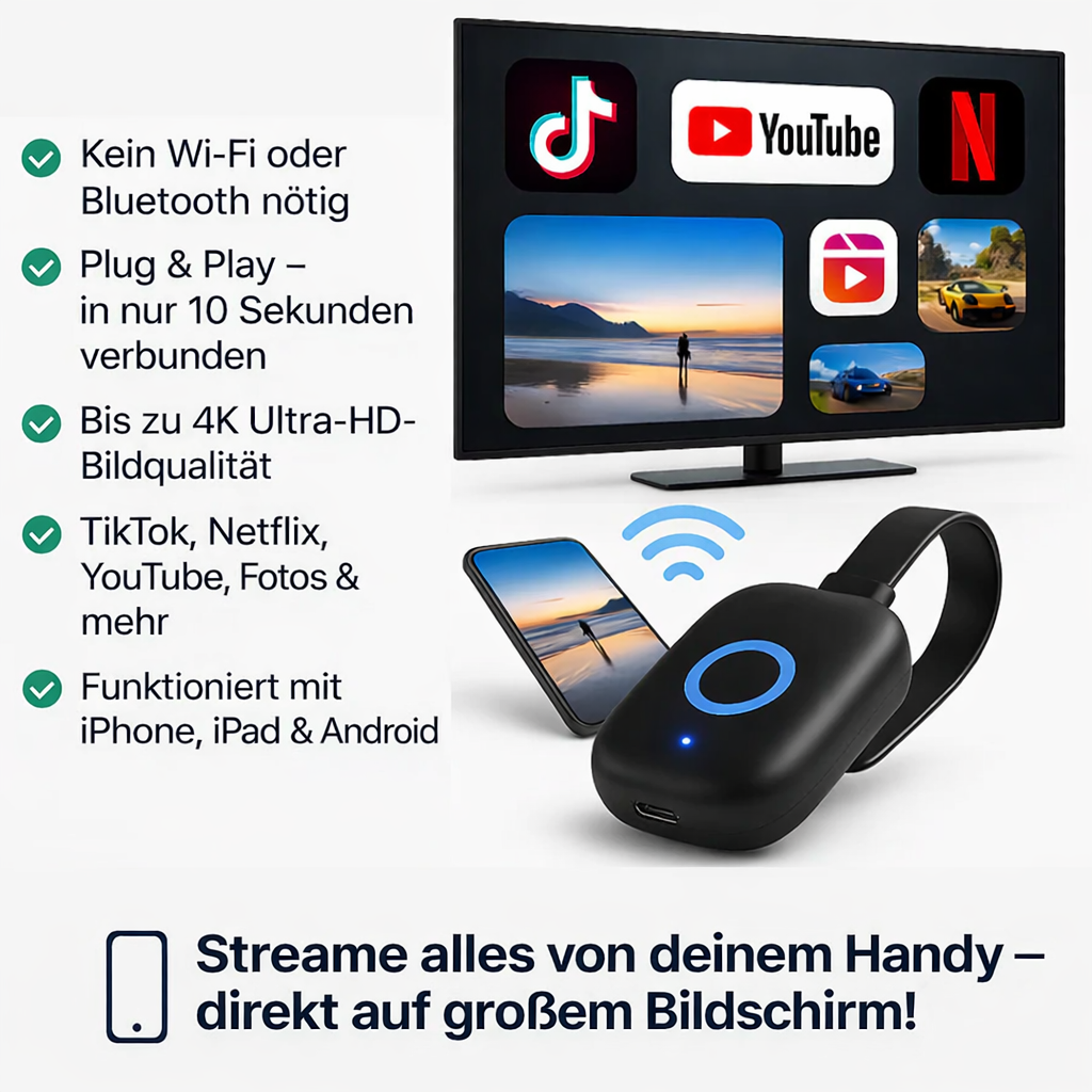 Wireless Display Dongle Adapter | HDMI Plug-and-Play Streaming Device