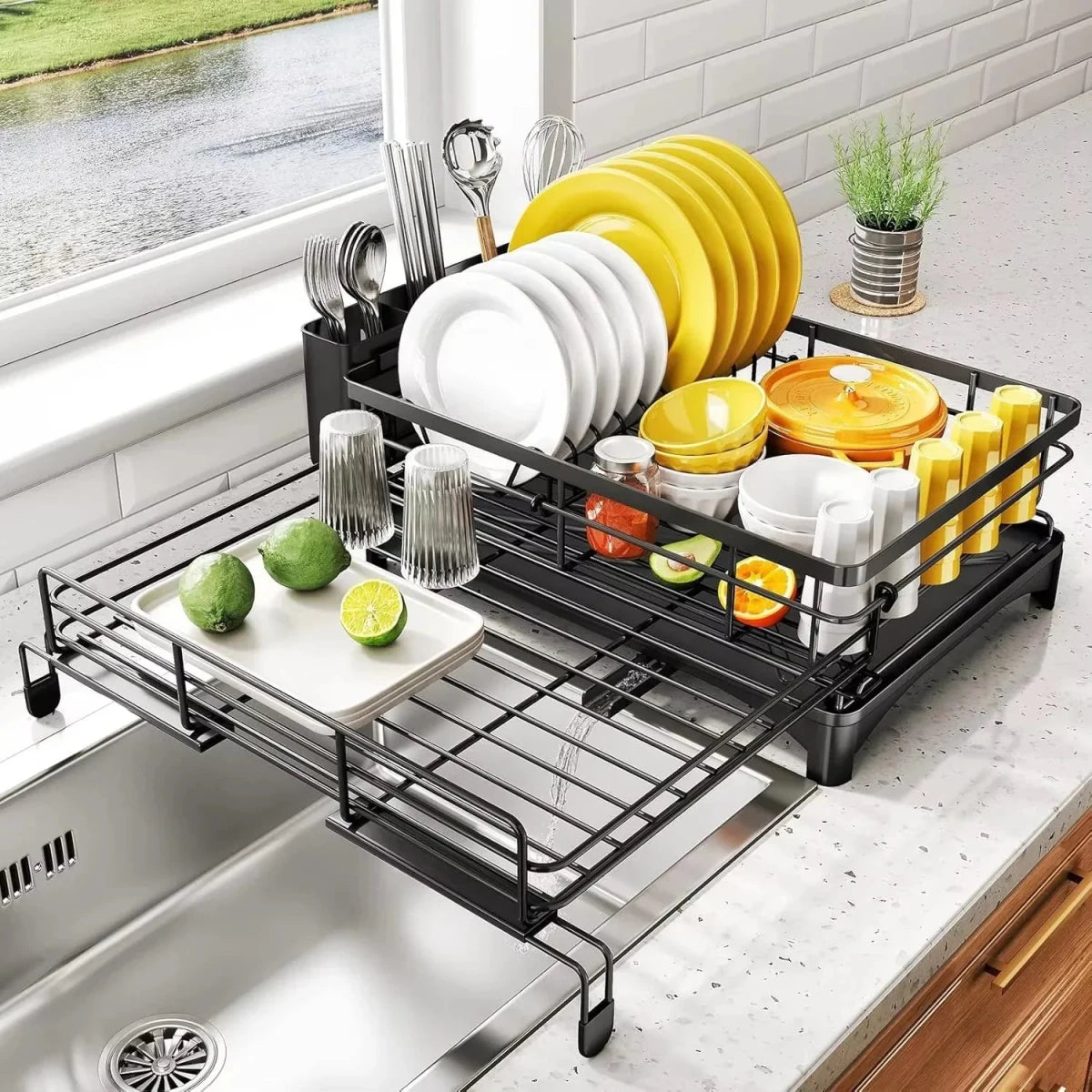 AquaDry – Spacious Dish Drying Rack with Drip Tray for Neat Kitchens