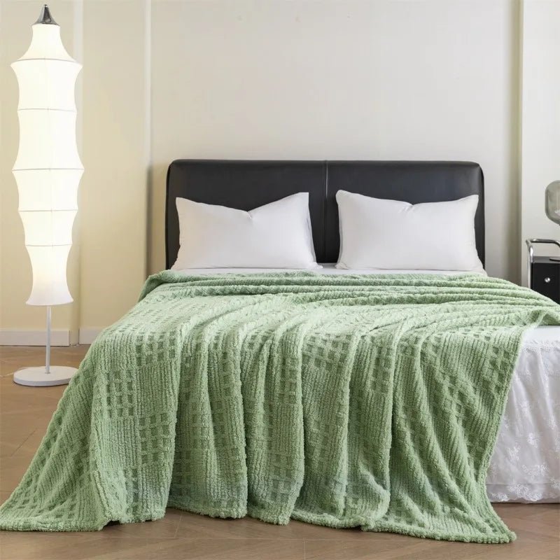 Cozy Velvet Throw Blanket with Waffle Pattern for Indoor Comfort